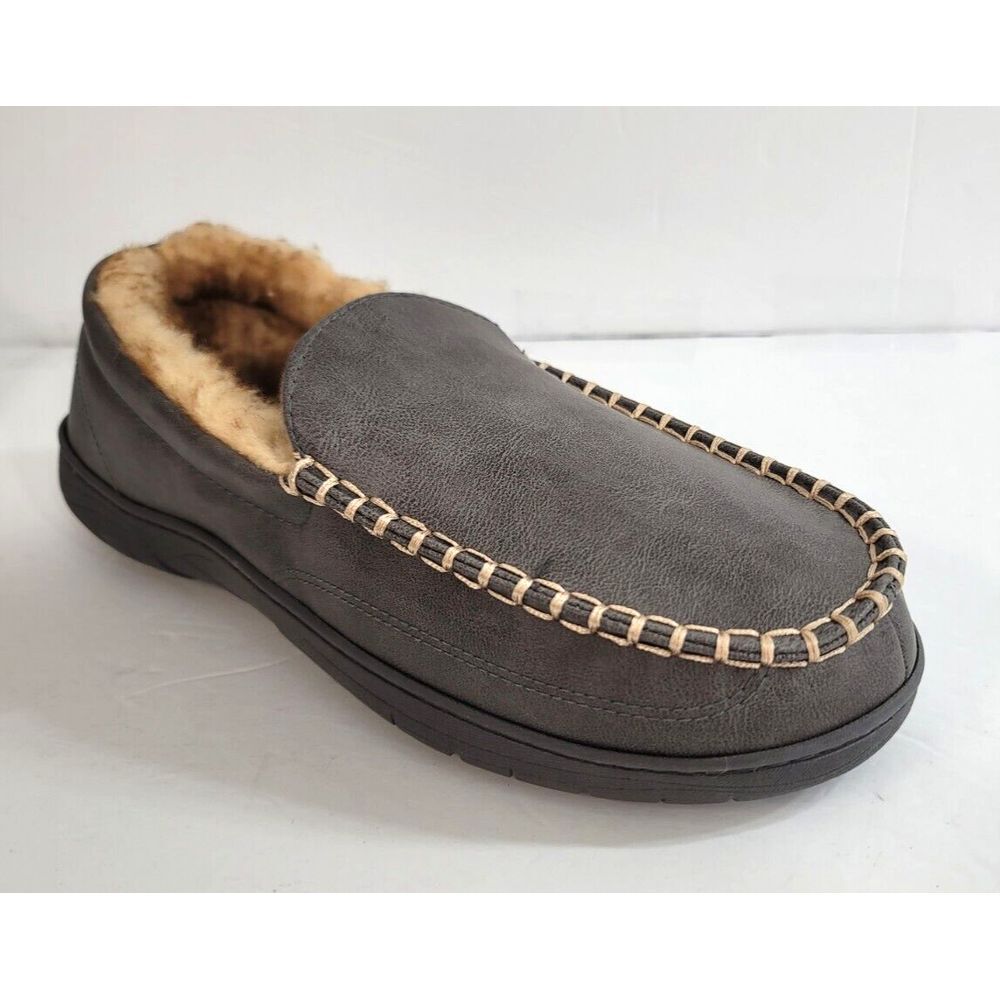 Haggar Slippers Mens Large 9.5-10.5 Grey Faux Leather Slip On Loafer $52‎ NEW